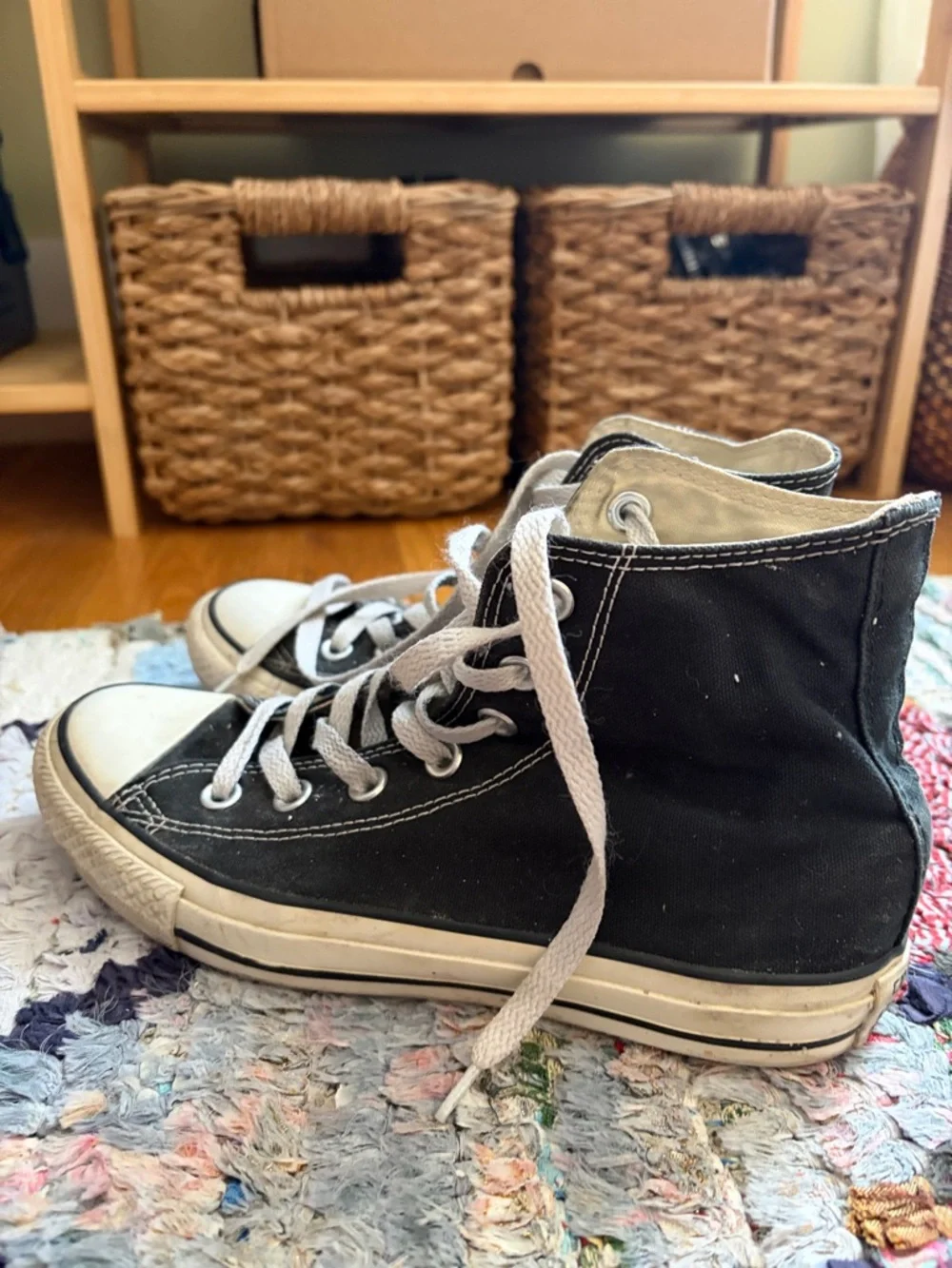 Classic High-Top Converse Sneakers - Black & White - Picture 2 of 4